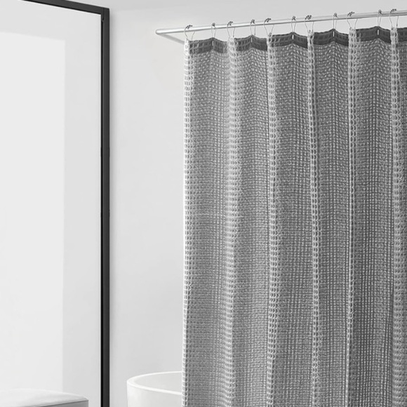 NWT Vera Wang Fabric Shower Curtain w/ Hook Holes Marled Waffle Grey, 70" x 72" - Picture 4 of 4